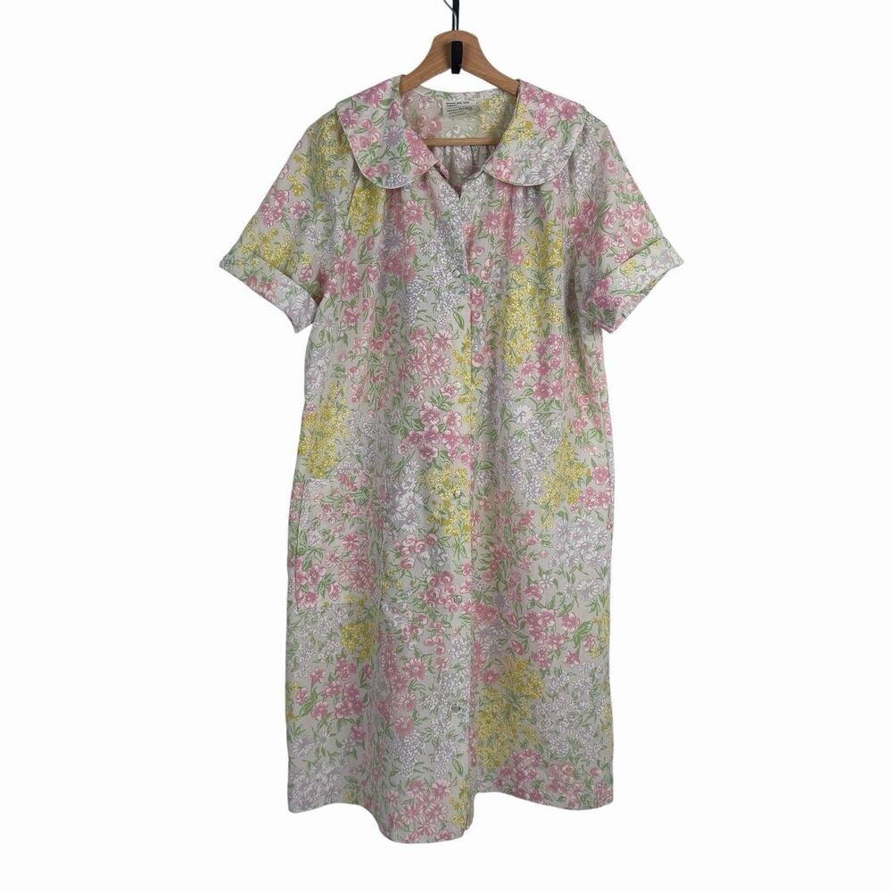 JC Penney House Dress Nightgown 18 Pastel Floral 70s 80s Grandmacore Praire VTG